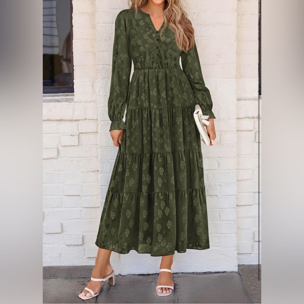 KIRUNDO 2026 Floral Long Sleeve Elegant Ruffle Tiered Flowy Party Long Dress